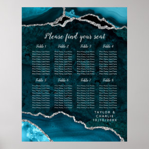 Poster Gráfico de Assentos de Casamento Teal Silver Agate