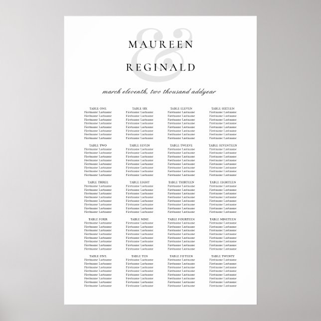 Poster Gráfico de Assentos de Casamento Tradicional Elega (Frente)