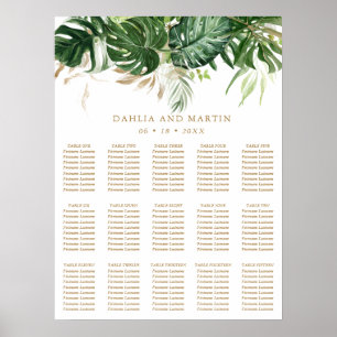 Poster Gráfico de Assentos de Casamento Tropical Dourado