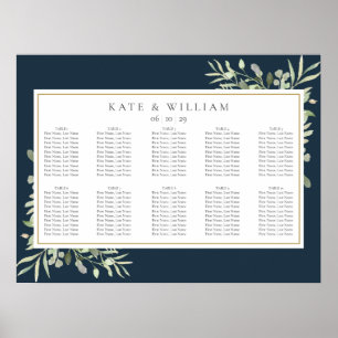 Poster Gráfico de Assentos de Casamento Verde Navy Azul D