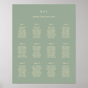 Poster Gráfico de Assentos de Casamento Verde Sage Modern