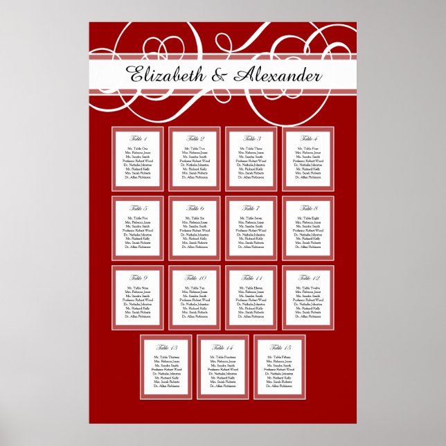 Poster Gráfico de Assentos de Casamento Vermelho e Branco (Frente)