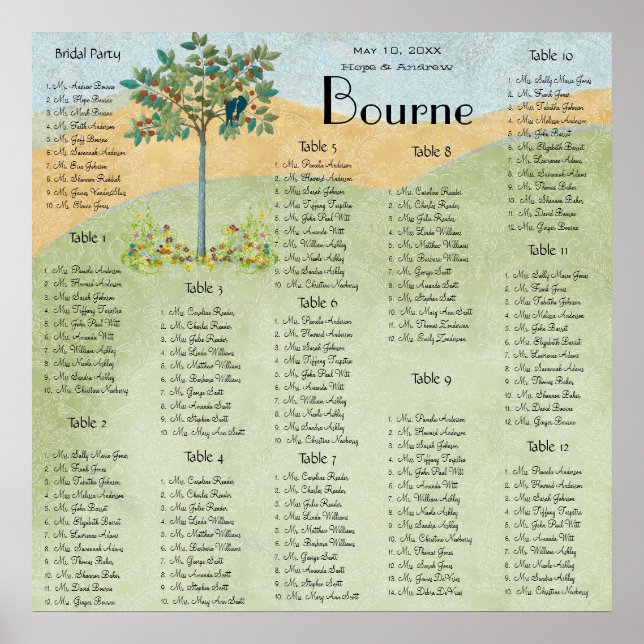 Pôster Gráfico de Assentos de Casamentos de Aves da Fruta (Frente)