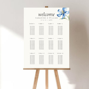 Poster Gráfico de assentos de casamentos de flores azuis