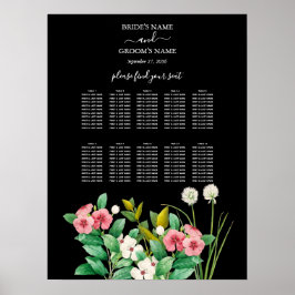 Poster Gráfico de Assentos de Casamentos Pretos com Flore