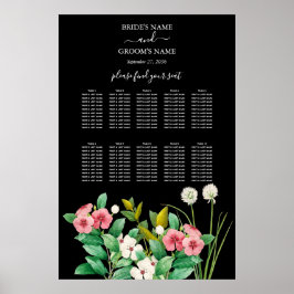 Poster Gráfico de Assentos de Casamentos Pretos com Flore