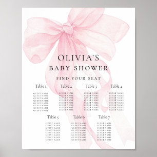 Poster Gráfico de Assentos de Chá de Bebê com Laço Rosa I