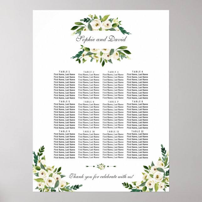 Poster Gráfico de Assentos de Flores Brancas Elegantes em (Frente)