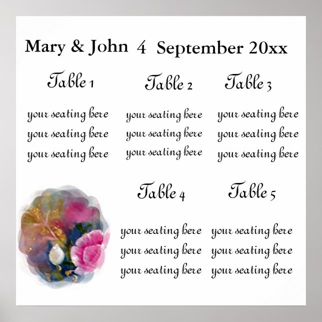 Poster Gráfico de assentos de flores de primavera. (Frente)