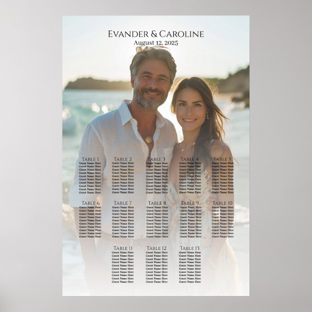 Poster Gráfico de assentos de fotos elegantes 13 mesas (Frente)