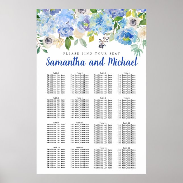 Poster Gráfico de Assentos de Grande Mesa Azul Hydrangea  (Frente)