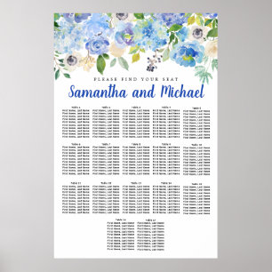 Poster Gráfico de Assentos de Grande Mesa Azul Hydrangea