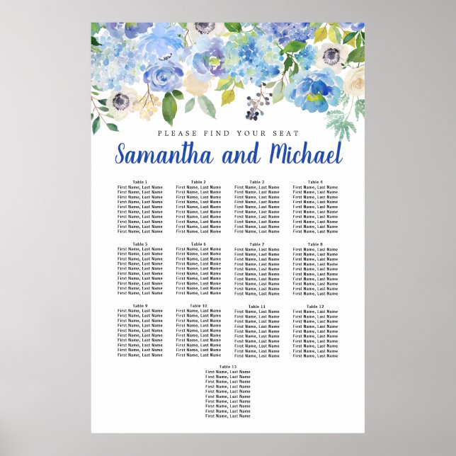 Poster Gráfico de Assentos de Grande Mesa Azul Hydrangea  (Frente)