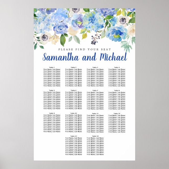 Poster Gráfico de Assentos de Grande Mesa Azul Hydrangea  (Frente)