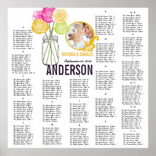 Pôster Gráfico de Assentos de Mason Jar Moderno de rosa