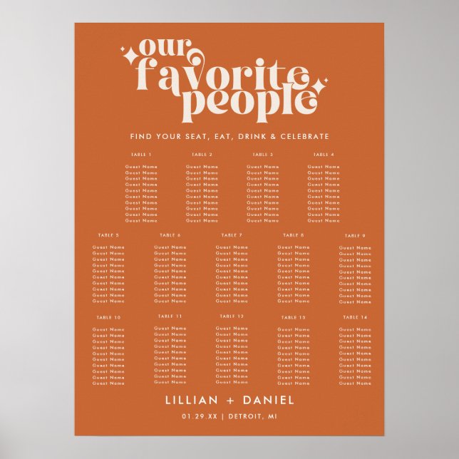 Poster Gráfico de Assentos de Mesa 14 Retro Laranja Casam (Frente)