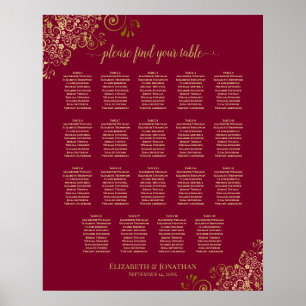Poster Gráfico de Assentos de Mesa de Casamento Dourado e