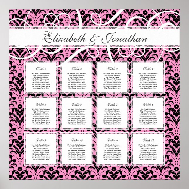 Poster Gráfico de Assentos de Mesa de Casamento Rosa-Chic (Frente)