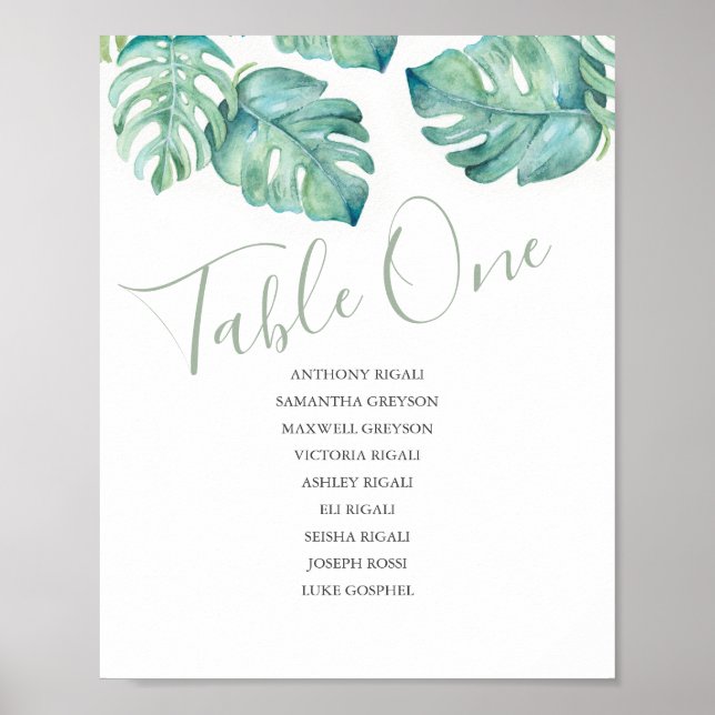 Poster Gráfico de Assentos de Mesa de Casamento Tropical (Frente)
