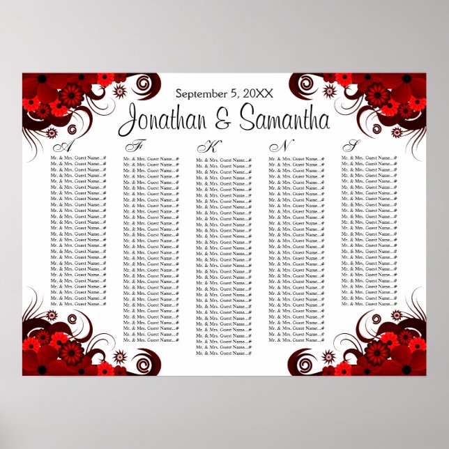 Pôster Gráfico de Assentos de Mesa de Casamento Vermelho  (Frente)