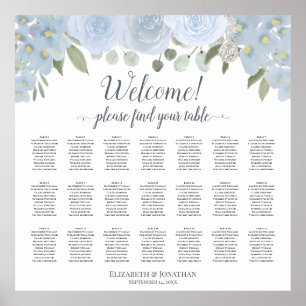 Poster Gráfico de Assentos de Mesa Dusty Blue Boho Chic F