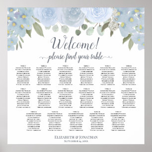 Poster Gráfico de Assentos de Mesa Dusty Blue Boho Chic F