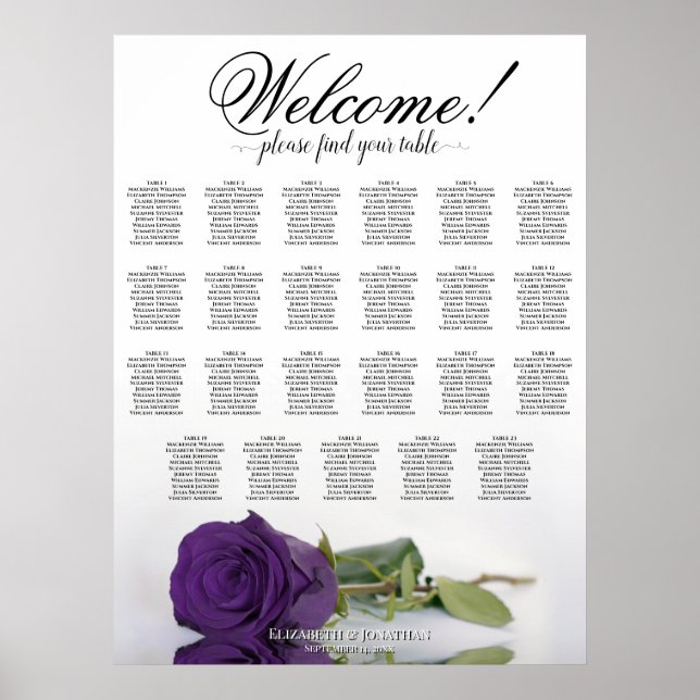 Poster Gráfico de Assentos de Mesa Elegante Rosa Roxa Rea (Frente)