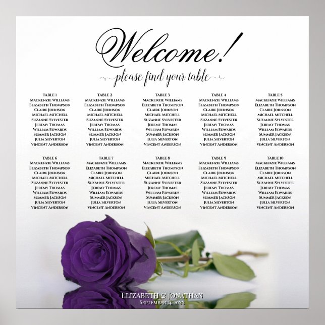 Poster Gráfico de Assentos de Mesa Elegante Rosa Roxa Rea (Frente)