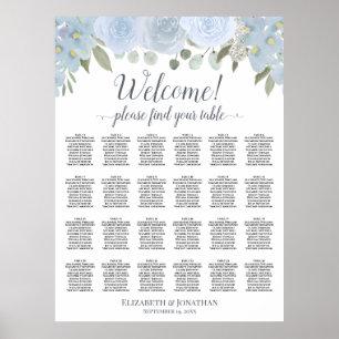 Poster Gráfico de Assentos de Mesa Floral Azul Pó Rústico