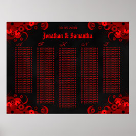 Pôster Gráfico de Assentos de Mesa Floral Negro e Vermelh