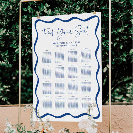 Poster Gráfico de Assentos de Mesa Moderno Azul Ondulado