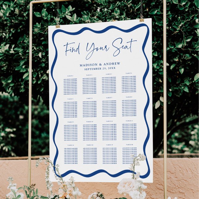 Poster Gráfico de Assentos de Mesa Moderno Azul Ondulado  (Criador carregado)