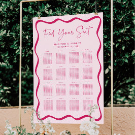 Poster Gráfico de Assentos de Mesa Moderno Rosa Ondulado
