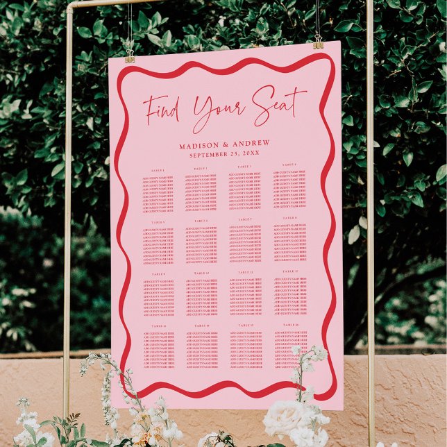 Poster Gráfico de Assentos de Mesa Moderno Rosa Vermelho  (Criador carregado)