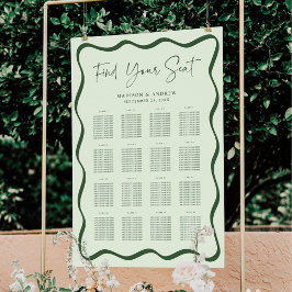Poster Gráfico de Assentos de Mesa Moderno Verde Ondulado