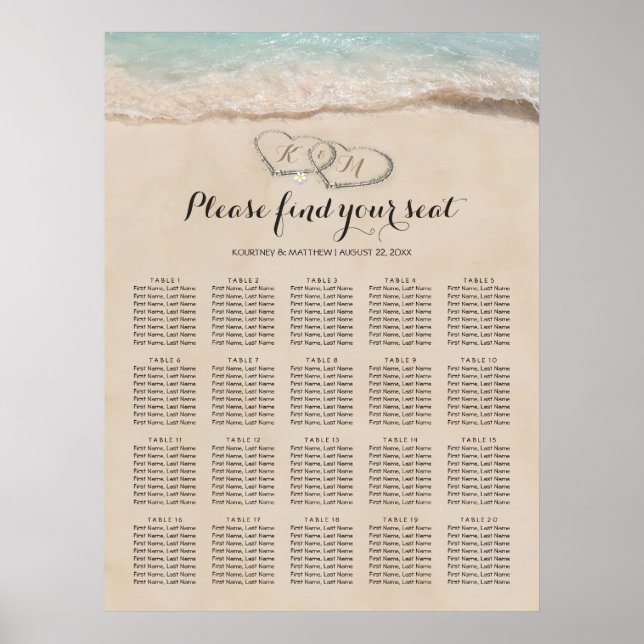 Poster Gráfico de Assentos de Mesa Tropical Beach Wedding (Frente)