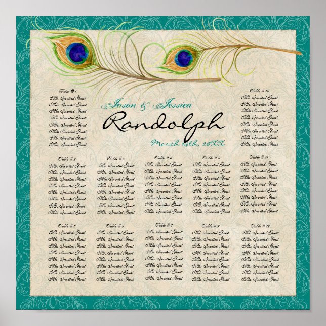 Pôster Gráfico de Assentos de Mesas de Recepção de Penas  (Frente)