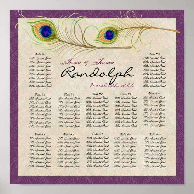 Poster Gráfico de Assentos de Mesas de Recepção de Penas  (Frente)