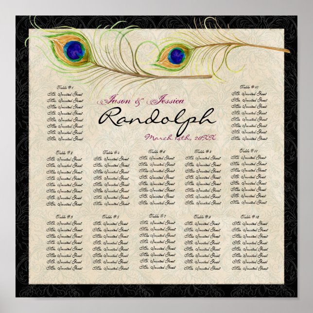 Pôster Gráfico de Assentos de Mesas de Recepção de Penas  (Frente)