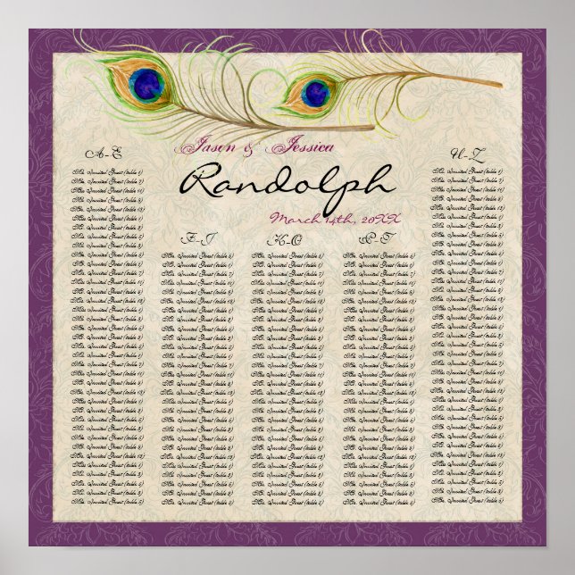 Pôster Gráfico de Assentos de Mesas de Recepção de Penas  (Frente)