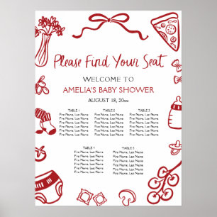 Poster Gráfico de Assentos de Pizza Italiana Desenhada à