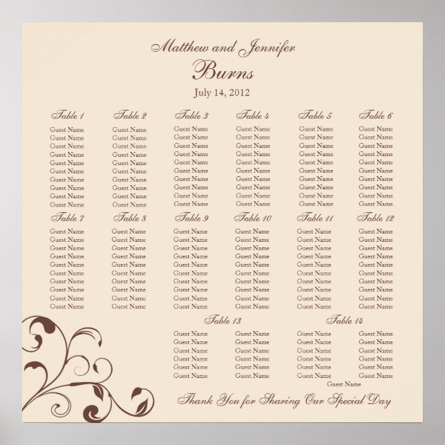 Pôster Gráfico de Assentos de Recepção de casamento Quadr (Frente)