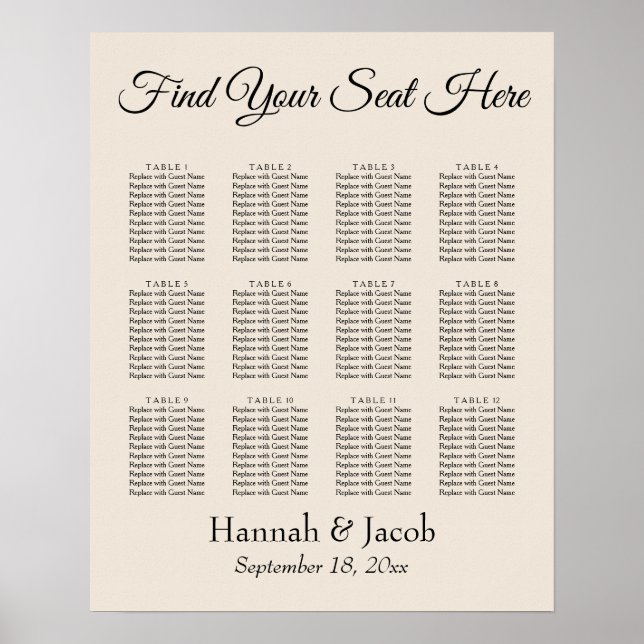 Poster Gráfico de Assentos de Recepção de casamento Simpl (Frente)