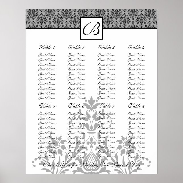 Poster Gráfico de Assentos de recepção de casamento - Tam (Frente)