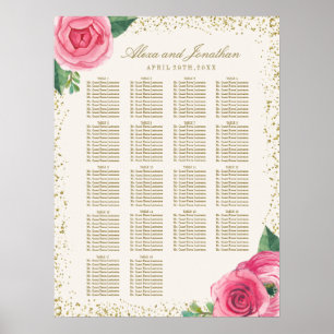 Pôster Gráfico de Assentos de Rosas de Aquarelas Douradas