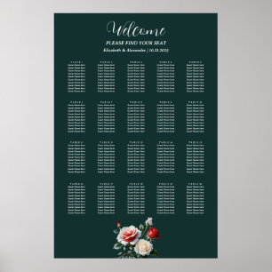 Poster Gráfico de assentos de rosas vermelhas brancas, co