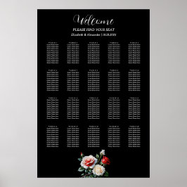 Poster Gráfico de assentos de rosas vermelhas brancas, co