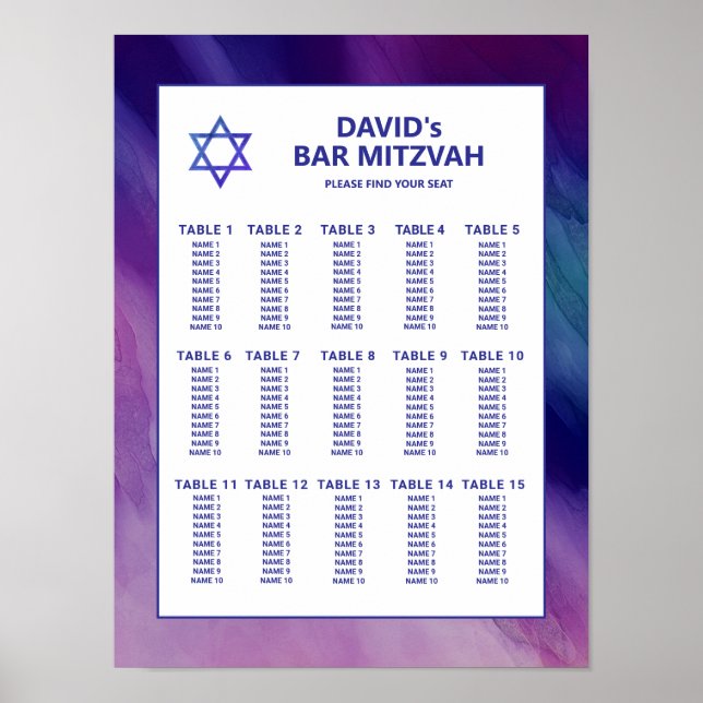 Poster Gráfico de Assentos do Bar Mitzvah da Estrela Azul (Frente)