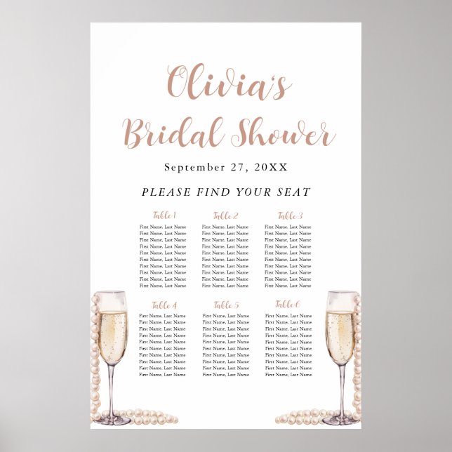Poster Gráfico de assentos do Chá de panela Prosecco (Frente)
