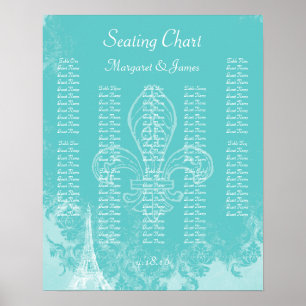 Poster Gráfico de Assentos do Perfel Aqua Vintage Damask